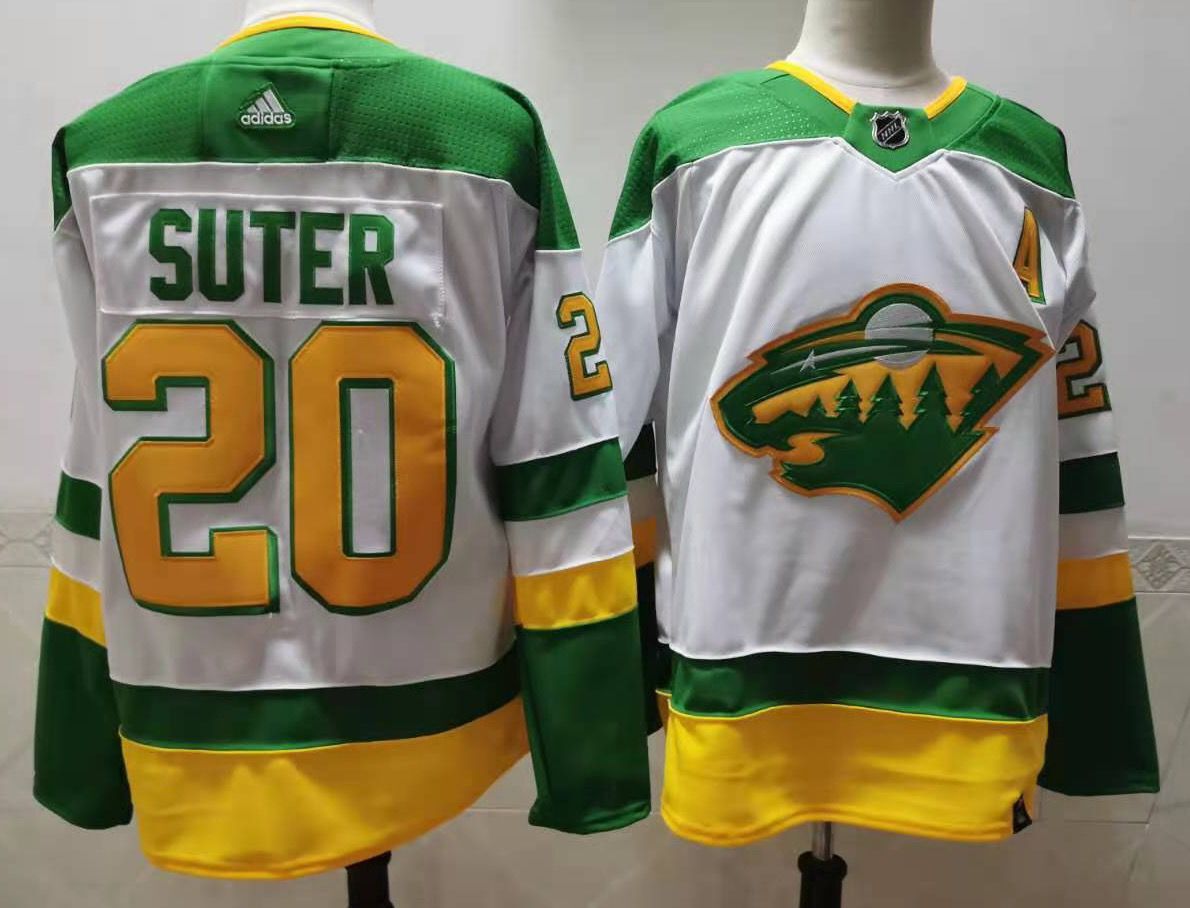 Men Minnesota Wild 20 Suter White Throwback Authentic Stitched 2020 Adidias NHL Jersey